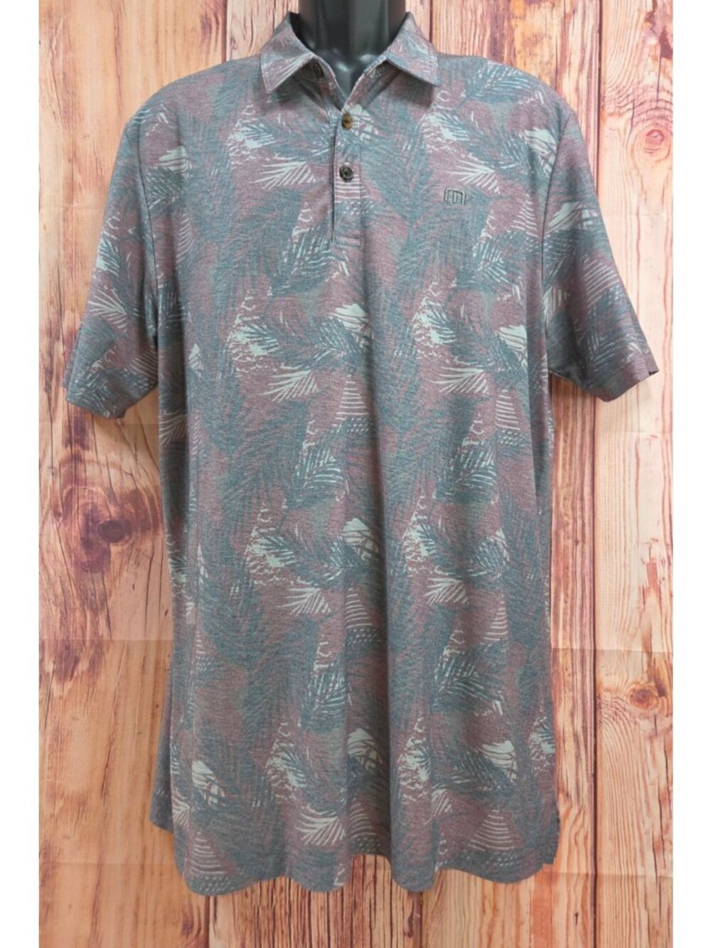 Travis Mathew Mens Palm Print Polo Large Pima Cotton Blend Tropical Pattern